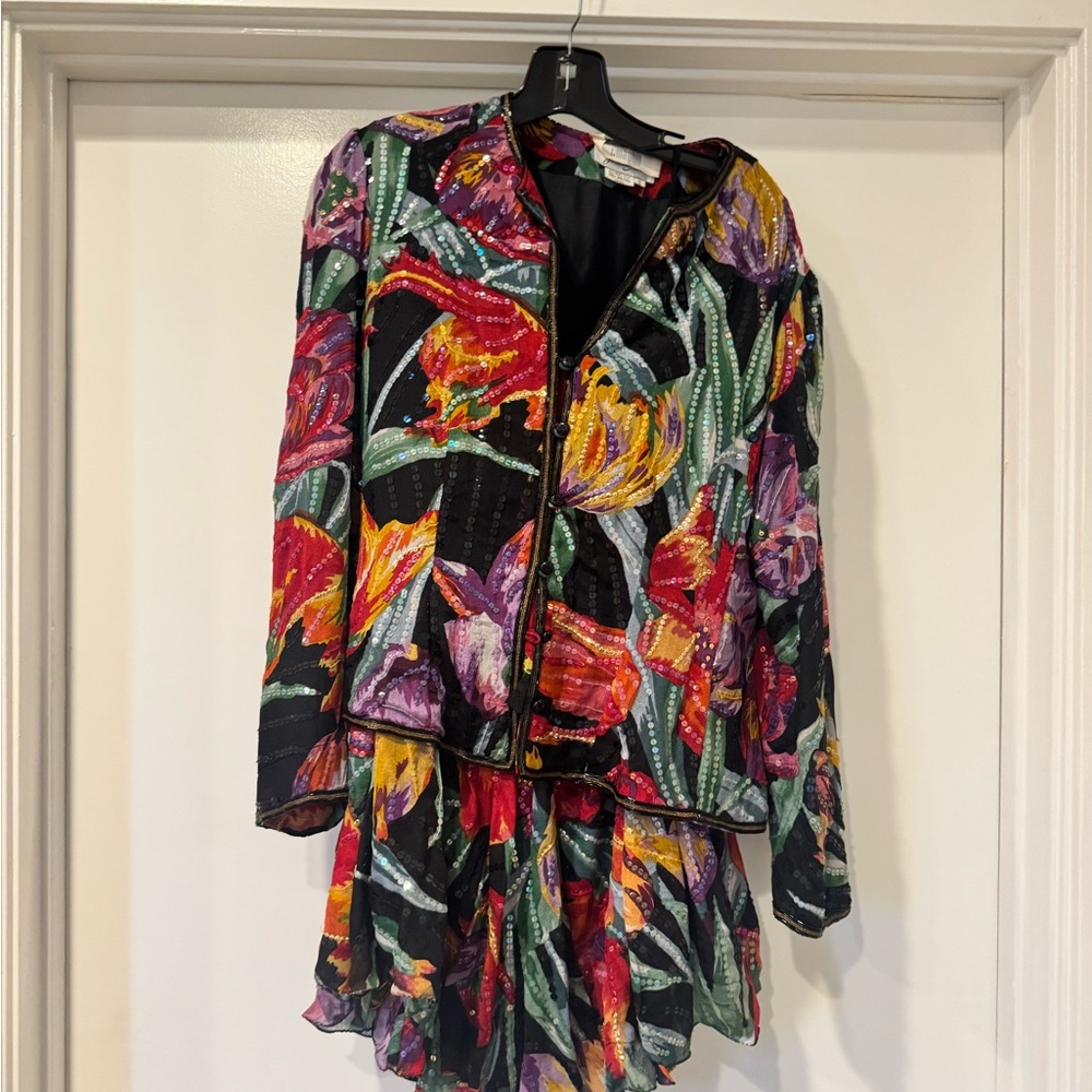 Floral Multicolor Jacket and Skirt Set